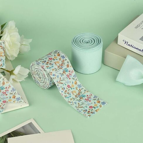 2Rolls 20 Yards Wildflowers Wired Edge Ribbon Mint Green Floral Printed Fabric Ribbon Spring Decorative Burlap Ribbon for Gift Wrapping Bow Wreath Making Crafts in Saudi Arabia