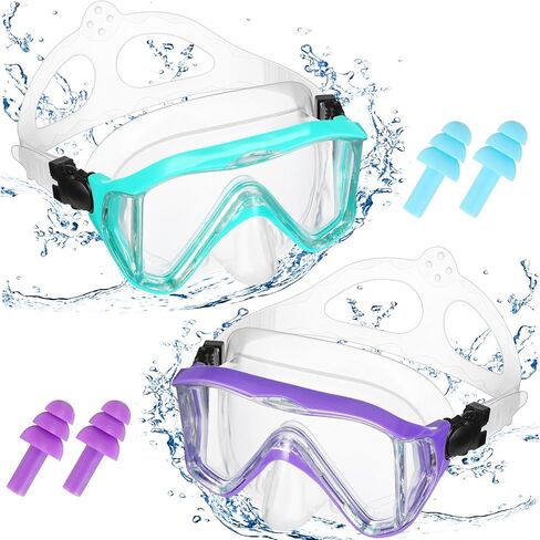Weewooday 2 Pack Silicone Goggles with Nose Cover 3 Window Swim Diving Goggles with Earplug Swimming Snorkeling Diving Masks for Youth Adult in Saudi Arabia