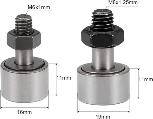Uxcell CF8 CF6 Cam Follower KR19 KR16 محمل أسطوانة إبرة، قطر الأسطوانة 19 مم 16 مم، عرض الأسطوانة 11 مم، مسمار قياسي M8 M6 4 قطع in Kuwait