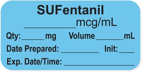 LAN-2-122 ملصق التخدير مع Exp. التاريخ والوقت والأولي، ورق، دائم، "SUFentanil mcg/mL"، 1 بوصة، 1-1/2 بوصة × 3/4 بوصة، 500 لكل لفة، أزرق (عبوة من 500 قطعة) in Kuwait