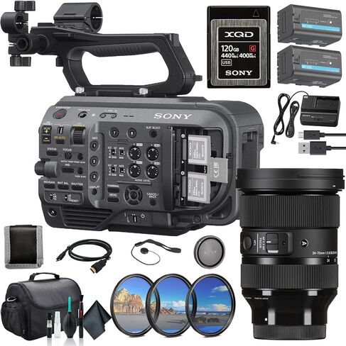 نظام كاميرا سوني PXW-FX9 XDCAM 6K كامل الإطار هيكل فقط PXW-FX9V، عدسة Sigma 24-70mm f/2.8 578965، بطاقة ذاكرة 120 جيجابايت، بطارية BP-U35، طقم فلتر، حقيبة، محفظة بطاقة الذاكرة، حافظة للغطاء، والمزيد in Kuwait