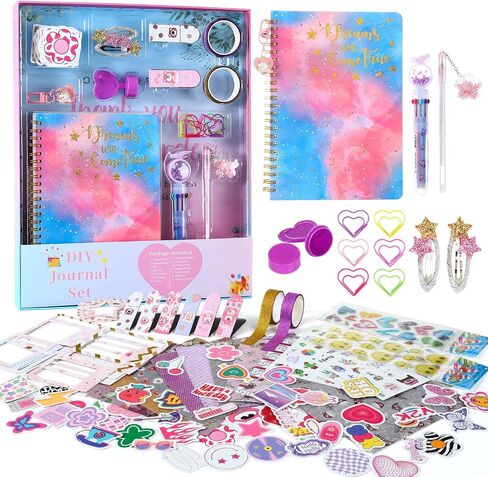 DIY Journal Kit for Girls -8 9 10 11 12 13 14 Year Old Girl's Creativity Gift - Girl's Writing Cool Birthday Gift - Cute Art& Crafts Kits for Tween Teenage Kids-Fun Scrapbook and Diary Set in Saudi Arabia