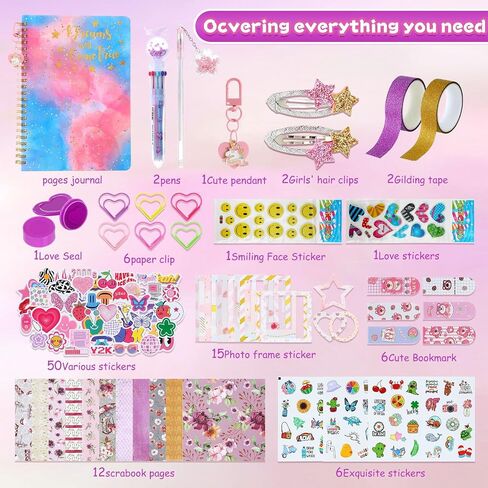 DIY Journal Kit for Girls -8 9 10 11 12 13 14 Year Old Girl's Creativity Gift - Girl's Writing Cool Birthday Gift - Cute Art& Crafts Kits for Tween Teenage Kids-Fun Scrapbook and Diary Set in Saudi Arabia