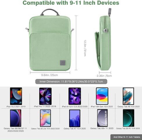 حقيبة كتف للكمبيوتر اللوحي مقاس 9-11 بوصة مع مقبض لجهاز iPad 9/8/7th Gen 10.2، iPad Pro 11 M2 2022، iPad Air 5/4th 10.9، iPad 10th Gen 10.9، Galaxy Tab A8/S9/S8/S9 FE ، أخضر غامق in Kuwait
