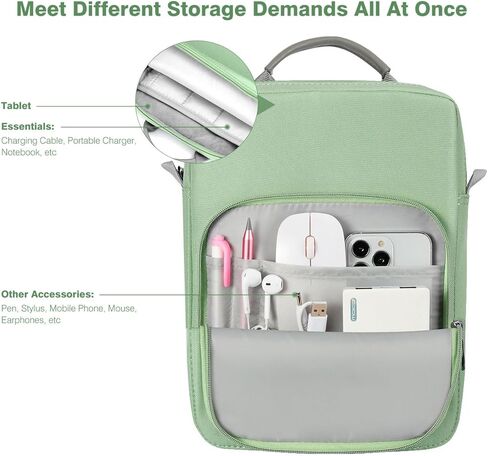 حقيبة كتف للكمبيوتر اللوحي مقاس 9-11 بوصة مع مقبض لجهاز iPad 9/8/7th Gen 10.2، iPad Pro 11 M2 2022، iPad Air 5/4th 10.9، iPad 10th Gen 10.9، Galaxy Tab A8/S9/S8/S9 FE ، أخضر غامق in Kuwait