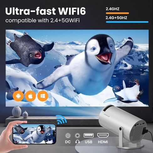 [180°Freestyle & Auto Keystone]Projector with 5G WiFi and Bluetooth HIPPUS,,Mini Portable Projector for iphone,1080P Supported ,Zoom, Movie Projector Compatible with TV Stick, iOS, Android, PS5 in Saudi Arabia