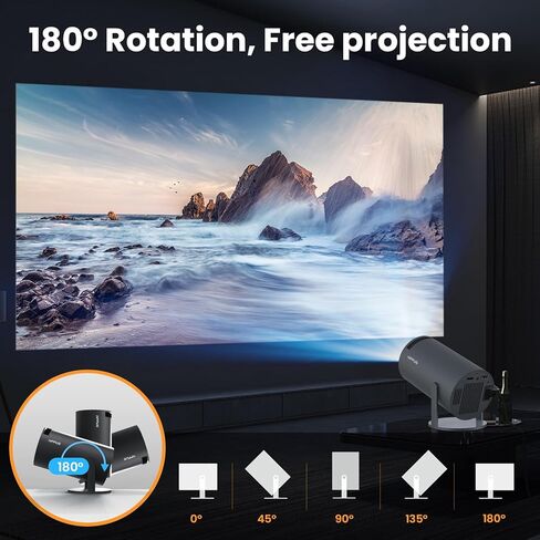 [180°Freestyle & Auto Keystone]Projector with 5G WiFi and Bluetooth HIPPUS,,Mini Portable Projector for iphone,1080P Supported ,Zoom, Movie Projector Compatible with TV Stick, iOS, Android, PS5 in Saudi Arabia