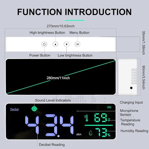3-in-1 Decibel Meter Noise Monitor Wall Hanging Sound Level Meter with 11 in Large LED Display Noise & Temperature & Humidity Meter Wide Used for Home, Classroom, Studio, Factory in Saudi Arabia