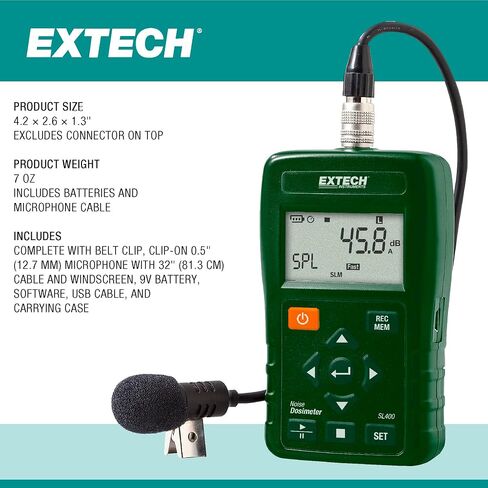 جهاز قياس جرعات الضوضاء الشخصي من Extech SL400 مع واجهة USB in Saudi Arabia