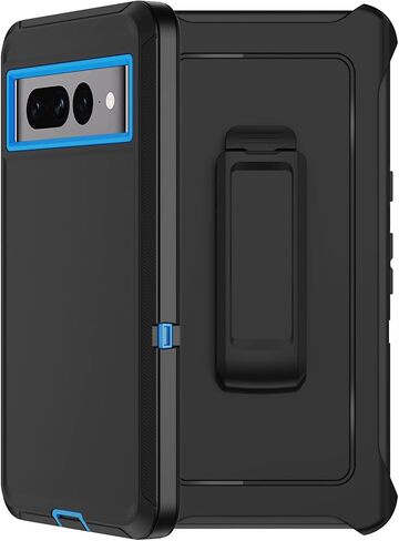 for Google Pixel 7 Pro Case with Belt Clip Holster,2X Screen Protector,Heavy Duty Military Grade Full Body Shockproof Drop Proof Rugged Protective Cover for Google Pixel 7 Pro (Black/Blue) in Saudi Arabia