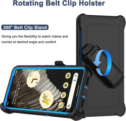 for Google Pixel 7 Pro Case with Belt Clip Holster,2X Screen Protector,Heavy Duty Military Grade Full Body Shockproof Drop Proof Rugged Protective Cover for Google Pixel 7 Pro (Black/Blue) in Saudi Arabia