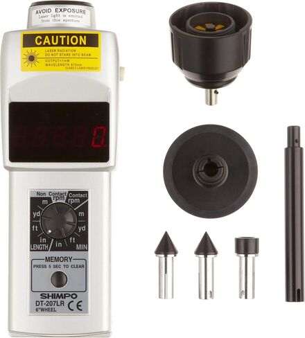 Shimpo DT-207LR مقياس سرعة الدوران المحمول مع عجلة 6 بوصة، شاشة LED، نطاق 6 - 99999 دورة في الدقيقة in Saudi Arabia