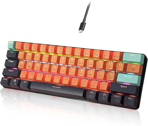 لوحة مفاتيح للألعاب بنسبة 60%، لوحة مفاتيح ميكانيكية RGB سلكية فائقة الصغر وقابلة للتبديل السريع باللون الأحمر مع 61 مفتاحًا للكمبيوتر الشخصي والكمبيوتر المحمول وتصميم سطح المكتب QWERTY، 26 مفتاحًا مضادًا للظلال in Saudi Arabia