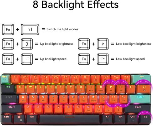 لوحة مفاتيح للألعاب بنسبة 60%، لوحة مفاتيح ميكانيكية RGB سلكية فائقة الصغر وقابلة للتبديل السريع باللون الأحمر مع 61 مفتاحًا للكمبيوتر الشخصي والكمبيوتر المحمول وتصميم سطح المكتب QWERTY، 26 مفتاحًا مضادًا للظلال in Saudi Arabia