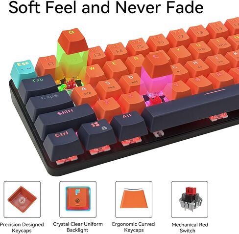 60% Gaming Keyboard, RGB Mechanical Keyboard Wired Ultra-Compact Hot Swappable Red Switch Mini Keyboard with 61 Keys for PC, Laptop, Desktop-QWERTY Layout, 26 Keys Anti-ghosting in Saudi Arabia