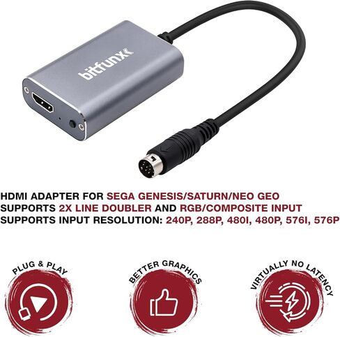 محول SEGA Genesis/Saturn/NEO GEO HDMI - يدعم مضاعف الخط 2X وإدخال RGB/مركب، محول ألعاب الفيديو التوصيل والتشغيل بدون تأخير، محول HDMI لوحدة تحكم SEGA Genesis/Saturn in Kuwait