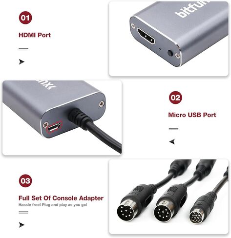 محول SEGA Genesis/Saturn/NEO GEO HDMI - يدعم مضاعف الخط 2X وإدخال RGB/مركب، محول ألعاب الفيديو التوصيل والتشغيل بدون تأخير، محول HDMI لوحدة تحكم SEGA Genesis/Saturn in Kuwait