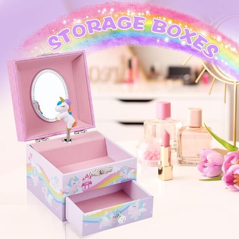 Little Girls Musical Jewelry Box with Pullout Drawer and Spinning Unicorn doll, Rainbow Design Kids Toys Music Box for Girls Jewel Storage in Saudi Arabia