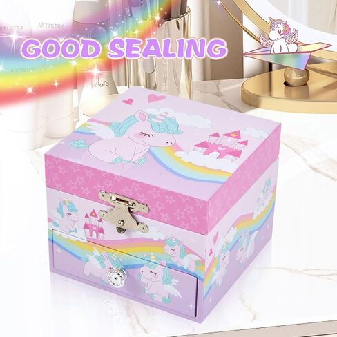 Little Girls Musical Jewelry Box with Pullout Drawer and Spinning Unicorn doll, Rainbow Design Kids Toys Music Box for Girls Jewel Storage in Saudi Arabia