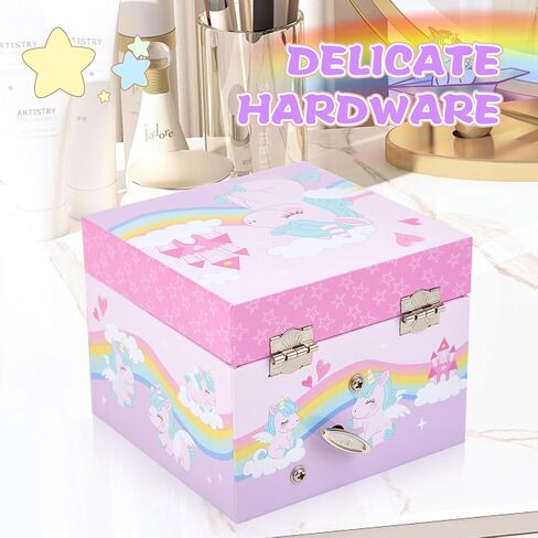 Little Girls Musical Jewelry Box with Pullout Drawer and Spinning Unicorn doll, Rainbow Design Kids Toys Music Box for Girls Jewel Storage in Saudi Arabia