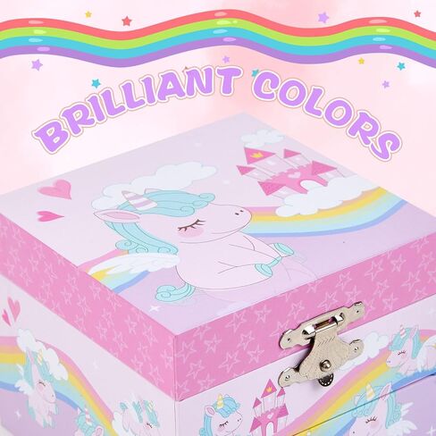Little Girls Musical Jewelry Box with Pullout Drawer and Spinning Unicorn doll, Rainbow Design Kids Toys Music Box for Girls Jewel Storage in Saudi Arabia