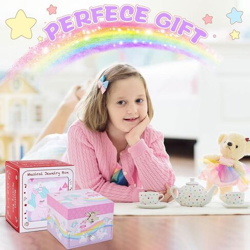 Little Girls Musical Jewelry Box with Pullout Drawer and Spinning Unicorn doll, Rainbow Design Kids Toys Music Box for Girls Jewel Storage in Saudi Arabia