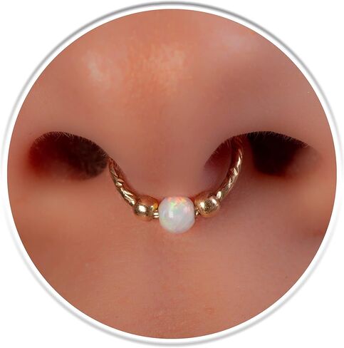 Faux Septum Hoop Ring 20 Gauge 14k Gold Filled - White Opal Fake Clip On Septum - False Septum Ring Hoop in Saudi Arabia
