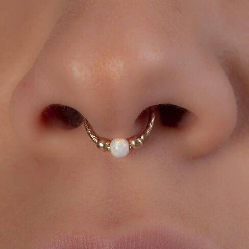 Faux Septum Hoop Ring 20 Gauge 14k Gold Filled - White Opal Fake Clip On Septum - False Septum Ring Hoop in Saudi Arabia