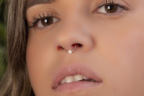 Faux Septum Hoop Ring 20 Gauge 14k Gold Filled - White Opal Fake Clip On Septum - False Septum Ring Hoop in Saudi Arabia