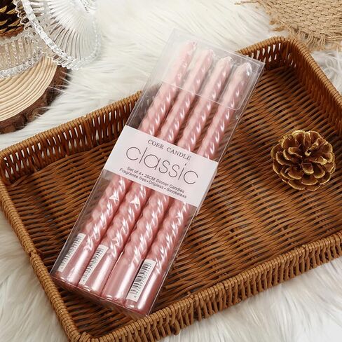Pink Taper Candles 10 inch -Set of 4 Tapered Candles, Long Candle,Tall Candlesticks, Home Dinner, Party, Wedding, Halloween, Churches,Christmas (4pcs, Pink) in Kuwait