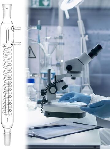 QWORK Glass Reflux Condenser 24/40 - Large Cooling Capacity, Borosilicate Glass, Organic Chemistry Lab Glassware, 175mm in Coil Length 390mm in Overall Height in Saudi Arabia