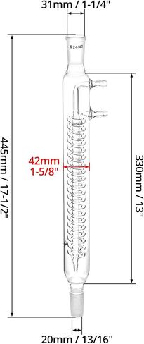 QWORK Glass Reflux Condenser 24/40 - Large Cooling Capacity, Borosilicate Glass, Organic Chemistry Lab Glassware, 175mm in Coil Length 390mm in Overall Height in Saudi Arabia
