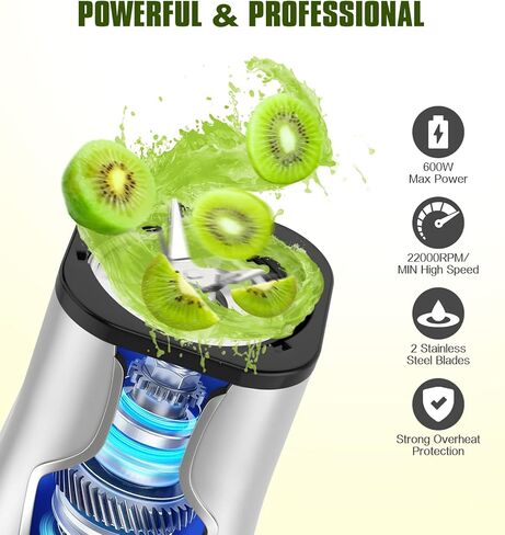 Nuovoware Portable Blender for Shakes and Smoothies, 12 PCS Personal Size Blenders with 6-Edge Blade, 600W Smoothie 2 * 20oz Bottle, 3 Speeds Juice, Protein Drinks, Matte Black in Kuwait