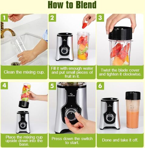 Nuovoware Portable Blender for Shakes and Smoothies, 12 PCS Personal Size Blenders with 6-Edge Blade, 600W Smoothie 2 * 20oz Bottle, 3 Speeds Juice, Protein Drinks, Matte Black in Kuwait