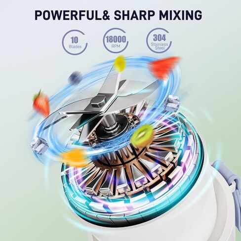 خلاط بير المحمول، 10 شفرات محدثة وخلاط شخصي لاسلكي قابل لإعادة الشحن عبر USB، خلاط للمخفوقات والعصائر مع كوب سفر خالٍ من مادة BPA سعة 12 أونصة، غطاء مانع للتسرب، فوهة رشفة للسفر وصالة الألعاب الرياضية والمكتب in Kuwait