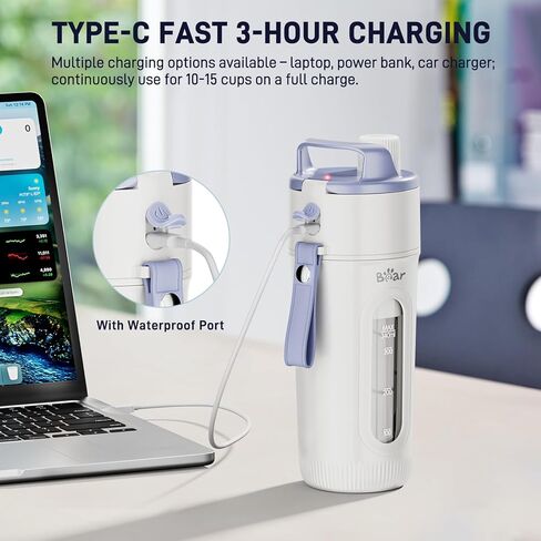 خلاط بير المحمول، 10 شفرات محدثة وخلاط شخصي لاسلكي قابل لإعادة الشحن عبر USB، خلاط للمخفوقات والعصائر مع كوب سفر خالٍ من مادة BPA سعة 12 أونصة، غطاء مانع للتسرب، فوهة رشفة للسفر وصالة الألعاب الرياضية والمكتب in Kuwait