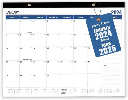 Large Wall Calendar 2024-2025, Desk Calendar 21.96 x 16.96 Inches,Large Desk Calendar Runs From January 2024 - June 2025 for Home Office Planning and Organizing 2024 Family Planner with Notes, Pocket in Saudi Arabia