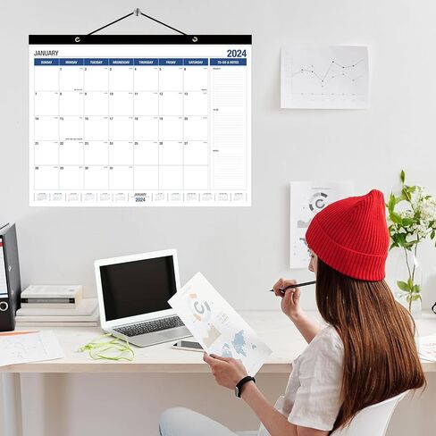 Large Wall Calendar 2024-2025, Desk Calendar 21.96 x 16.96 Inches,Large Desk Calendar Runs From January 2024 - June 2025 for Home Office Planning and Organizing 2024 Family Planner with Notes, Pocket in Saudi Arabia