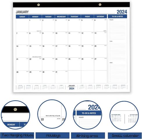 Large Wall Calendar 2024-2025, Desk Calendar 21.96 x 16.96 Inches,Large Desk Calendar Runs From January 2024 - June 2025 for Home Office Planning and Organizing 2024 Family Planner with Notes, Pocket in Saudi Arabia