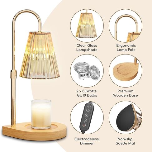 Candle Warmer Lamp,Electric Candle Lamp Warmer with Timer, Adjustable Height Dimmable Candle Warmers for Jar Candles,Gifts for Mom, Glass Vintage Scented Candles Warmer in Saudi Arabia