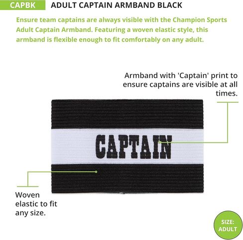 Champion Sports Adult Captain’s Arm Band, Black - Unisex Woven Elastic Nylon Captain Arm Bands for Soccer, Football, Basketball and More - Premium Team Sports Accessories for Men and Women in Saudi Arabia