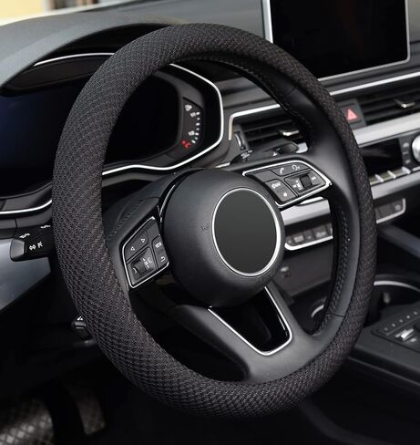 ZHOL Steering Wheel Cover Universal 15 inch Microfiber Breathable Ice Silk Steering Wheel Covers Anti-Slip Car Interior Accessories for Women Men, Warm in Winter and Cool in Summer, Black in Saudi Arabia