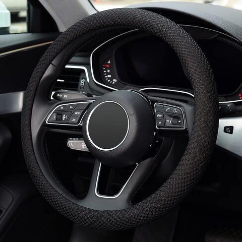 ZHOL Steering Wheel Cover Universal 15 inch Microfiber Breathable Ice Silk Steering Wheel Covers Anti-Slip Car Interior Accessories for Women Men, Warm in Winter and Cool in Summer, Black in Saudi Arabia