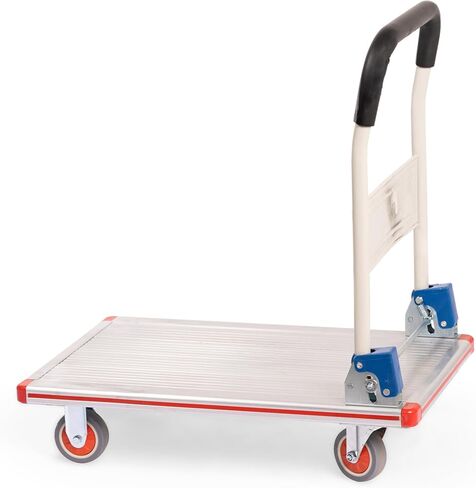 عربة ألومنيوم قابلة للطي بعجلات - شاحنة ذات منصة - سعة الوزن 400 رطل - عربة مدمجة قابلة للطي للمستودعات والمطاعم والمحلات التجارية والمصانع والمنزل - عربة مسطحة مع 4 عجلات من البولي يوريثان in Kuwait