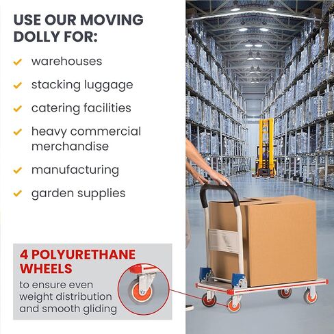 عربة ألومنيوم قابلة للطي بعجلات - شاحنة ذات منصة - سعة الوزن 400 رطل - عربة مدمجة قابلة للطي للمستودعات والمطاعم والمحلات التجارية والمصانع والمنزل - عربة مسطحة مع 4 عجلات من البولي يوريثان in Kuwait