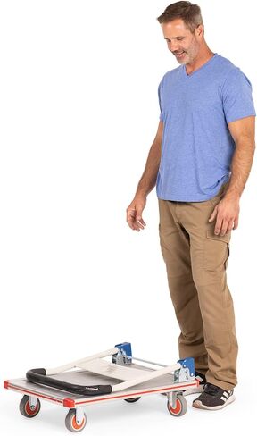 عربة ألومنيوم قابلة للطي بعجلات - شاحنة ذات منصة - سعة الوزن 400 رطل - عربة مدمجة قابلة للطي للمستودعات والمطاعم والمحلات التجارية والمصانع والمنزل - عربة مسطحة مع 4 عجلات من البولي يوريثان in Kuwait