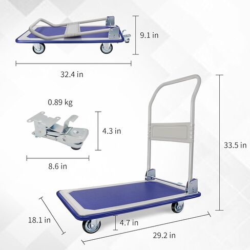 شاحنات منصة قابلة للطي مع عربة دفع الفرامل (33.1 * 21.2 بوصة) تحميل 550 رطل شاحنة يدوية بمنصة متحركة مسطحة in Kuwait