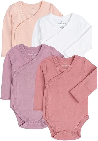 Baby Side Snap Kimono Bodysuit Set, Mitten Cuffs, 100% Cotton, Boy Girl, 4 Pack in Saudi Arabia