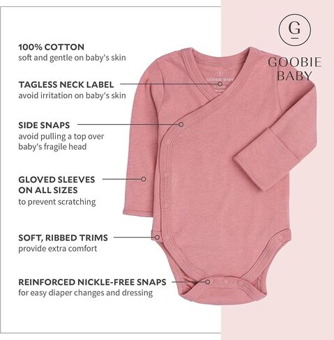 Baby Side Snap Kimono Bodysuit Set, Mitten Cuffs, 100% Cotton, Boy Girl, 4 Pack in Saudi Arabia