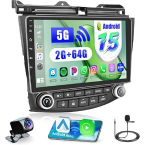 Hikity for Honda Accord 2003-2007 Android 13 Car Stereo with Carplay Android Auto 10.1 inch Touchscreen Android Radio GPS Navigation AHD Rear Camera Bluetooth FM RDS DSP WiFi SWC RCA in Kuwait